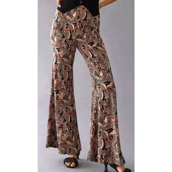 Anthropologie Drapey Flare wide leg bell bottom hobo mod flared pants size 2 4 6 - Picture 1 of 9